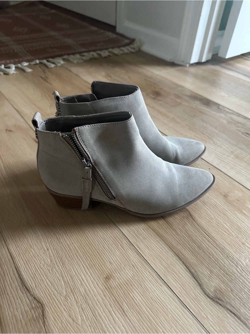 Light Gray Suede Ankle Boots